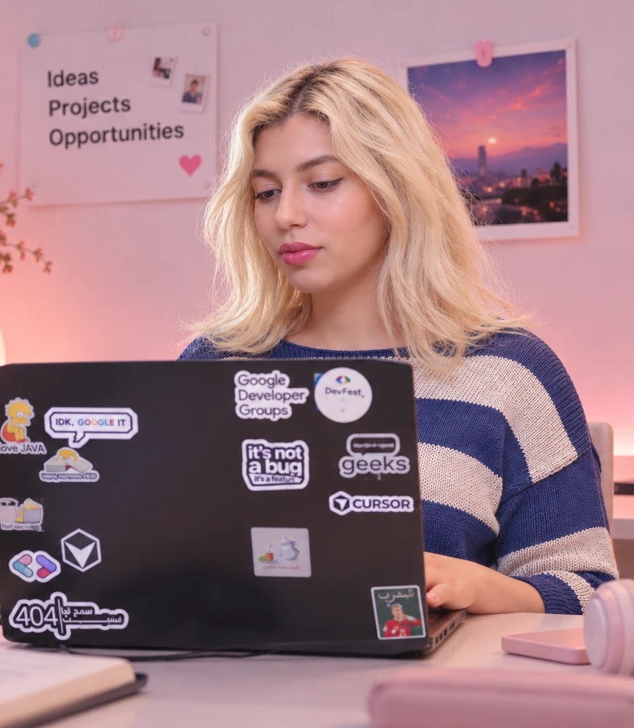 Nada working at her desk